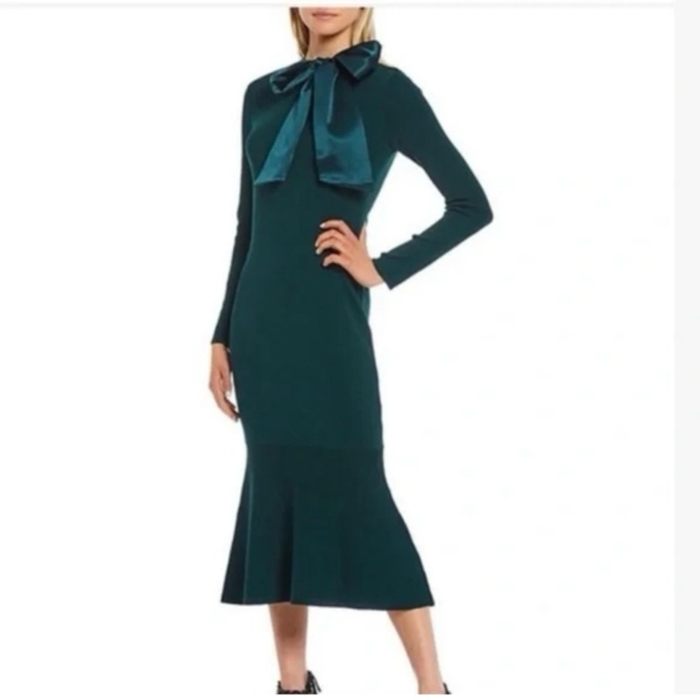 ANTONIO MELANI Teal Bow-Accent Long Sleeve Midi Dress